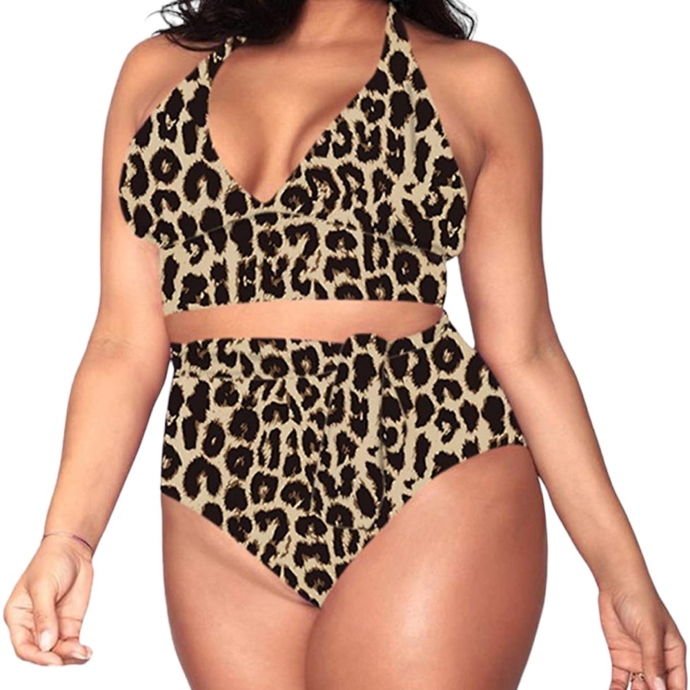 NWT 2 Piece Leopard Print High Waist Bikini Swimsuit Size 3X